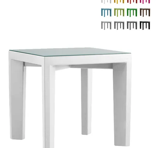Tavolo quadrato 75x75 Gino top in vetro per bar ristorante giardino | Bianco - Slide