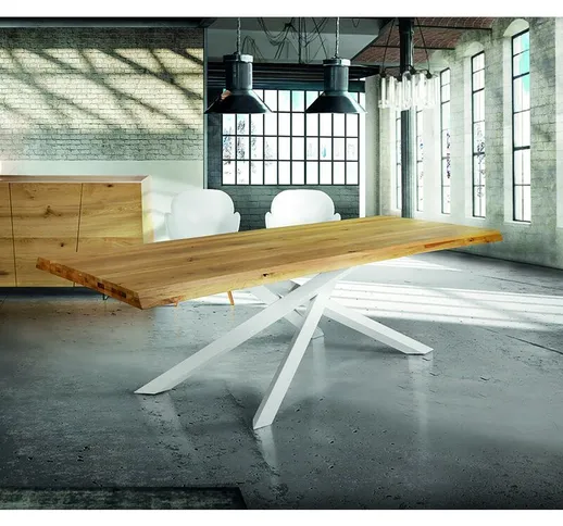 Spazio Casa - Tavolo Rettangolare Fisso con Gambe Incrociate Piano Naturale | 180 x 90