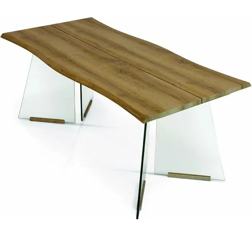 Tavolo Sala da Pranzo con Base in Vetro e Piano in Legno | 180 x 90