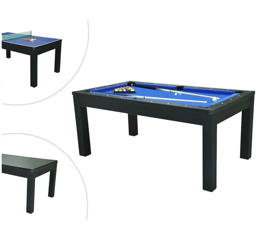 Tavolo trasformabile Biliardo e Ping pong L182 x l102 x H80 cm Nero - sousa - Nero, Blu