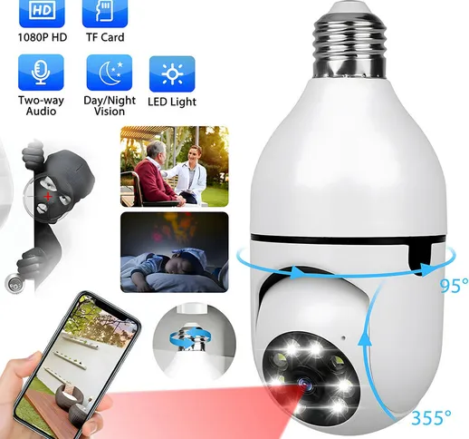 Tancyco - Telecamera di sicurezza con lampadina, telecamera ip panoramica a 360 gradi, WiF...