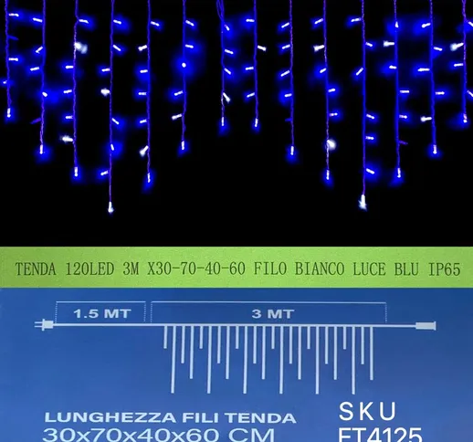 tenda 120 led 3m x 30-70-40-60 CM filo bianco luce Blu ip65 /ET4125