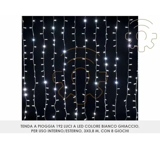 Crylight - Tenda a pioggia 192 luci di Natale a led bianco ghiaccio 300x80 cm per interno...