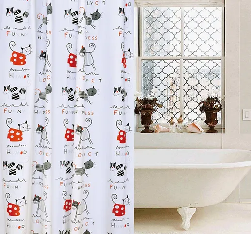 Tenda da doccia astratta per gatti con lettere, accessorio per decorare il bagno, temi per...