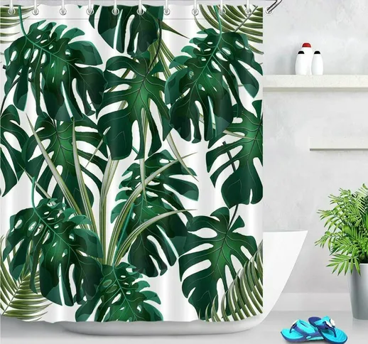 Tenda da doccia giungla tropicale foglie di palma con 12 ganci, 150 180 cm verde monstera...