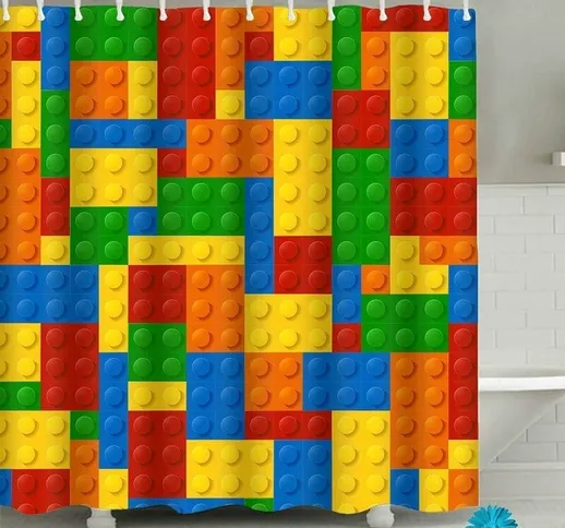 Yoyo - Tenda da doccia in poliestere da bagno 180 x 180 cm con 12 ganci (Lego, 180 x 180 c...