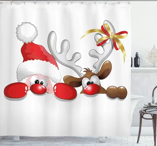 Tenda da doccia natalizia, divertente renna di Babbo Natale, set di decorazioni per il bag...
