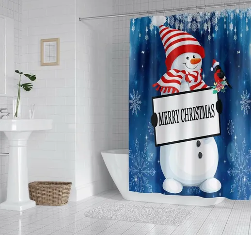 Tenda da doccia natalizia, set di decorazioni per il bagno in tessuto con ganci, 90 cm x 1...