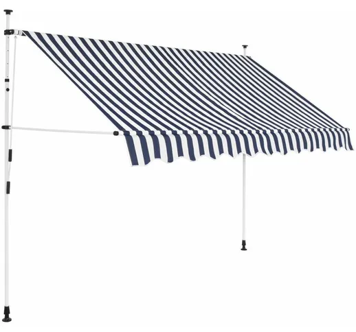 Decdeal - Tenda da Sole Retrattile Manuale 250 cm a Strisce Blu e Bianche