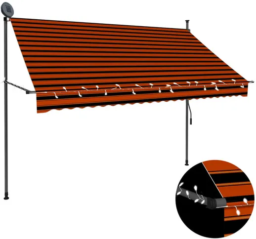 vidaXL Tenda da Sole Retrattile Manuale con LED 250 cm Arancione e Marrone - Multicolore