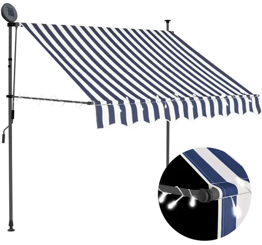 Decdeal - Tenda da Sole Retrattile Manuale con led 150 cm Blu e Bianco