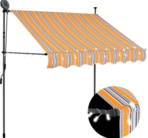 Tenda da Sole Retrattile Manuale con LED 150 cm Giallo e Blu