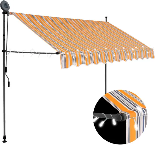 Tenda da Sole Retrattile Manuale con led 250 cm Giallo e Blu