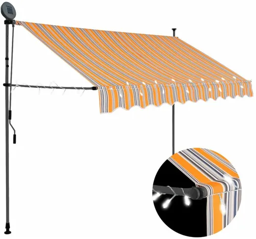 Tenda da Sole Retrattile Manuale con led 250 cm Giallo e Blu