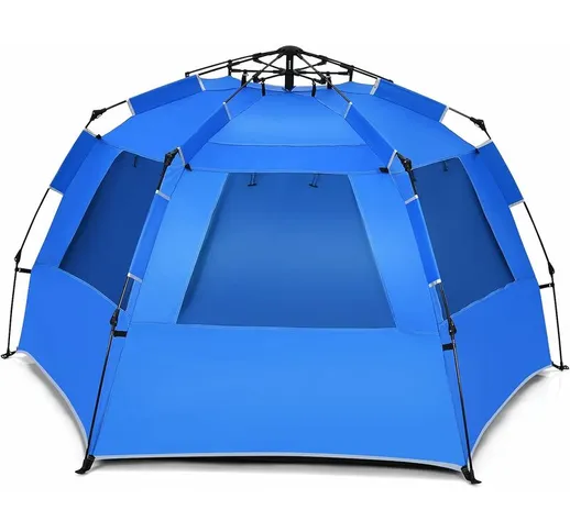 Tenda da Spiaggia per 3-4 Persone, Tenda Portatile con Protezione Solare, con 3 Finestre d...