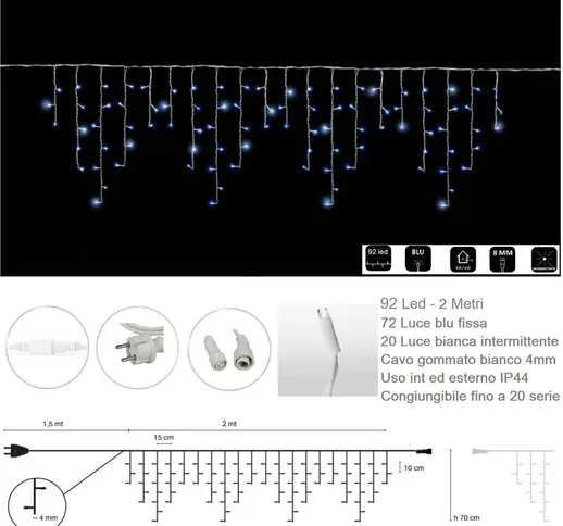 Tenda luminosa catena luci per natale feste natalizie addobbo esterno impermeabile IP44 pr...