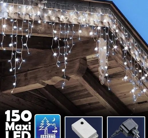 Tenda Luminosa Natalizia 150 LED cn Flash Bianco Freddo 3mt Esterno Prolungabile