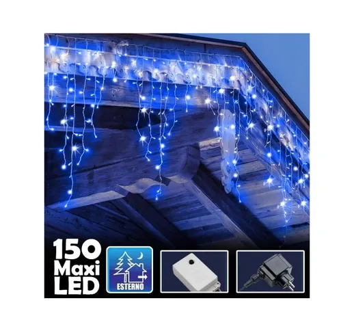 Trade Shop - Tenda Luminosa Natalizia 150 Led Con Flash Luce Blu 3mt Esterno Prolungabile