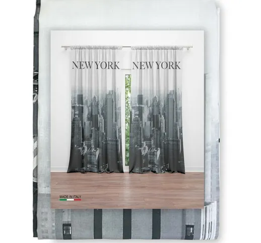 TENDA NEW YORK GRATTACIELI cm.160X300 confezionata MADE in ITALY misto lino