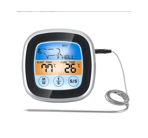 Termometro digitale per carne, termometro per barbecue con display lcd, timer da cucina, u...