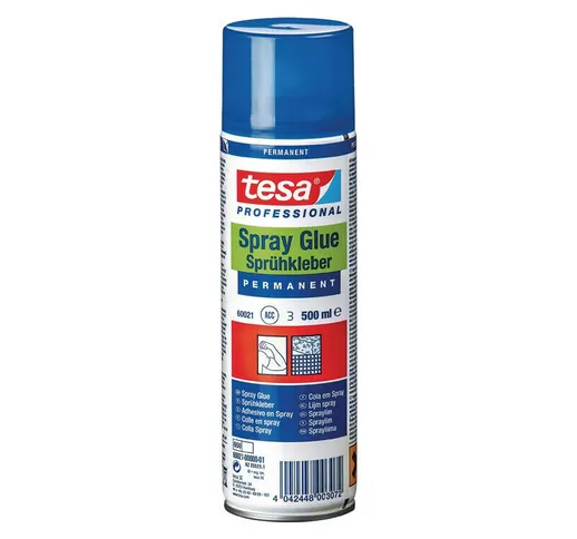 Adesivo spray permanente trasparente 60021. Bomboletta spray da 500 ml TESA (Per 12)