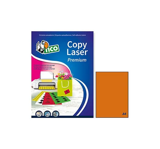 Scatola 70 fogli etichette arancione fluorescente senza bordi-laser/inkjet/fotocopiatrici-...