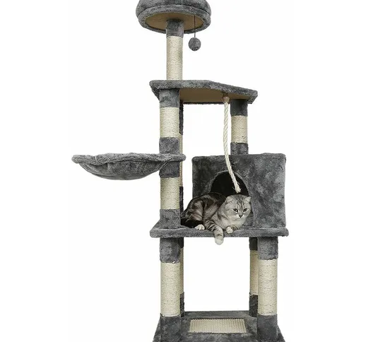 Tiragraffi con Casetta, Albero per Gatti, 135 cm Grigio Chiaro (Sisal Naturale)