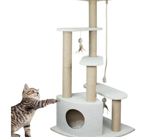 Tiragraffi per gatto graffiatoio altezza 134 cm design crema in corda sisal natural