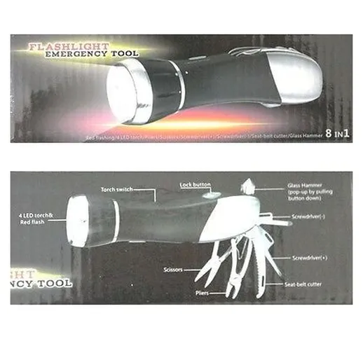 Torcia Lampada 4 +1 Led + Accessori Multifunzione A Batterie Per Casa E Auto