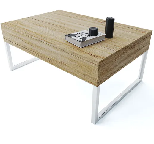 Tortuguero - Tavolino da salotto con gambe in metallo quercia 90 x 60 x 40 cm