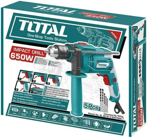 Total - trapano elettrico a percussione potenza in ingresso 650W - velocità a vuoto 0-3000...