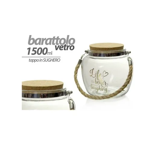 Trade Shop Traesio - Trade Shop - Barattolo Vetro Maniglia Corda Tappo In Sughero 14.7x14c...