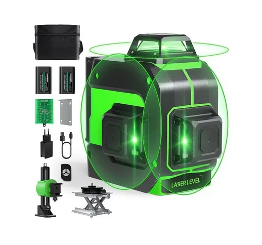 Trade Shop - Livella Laser Autolivellante A 360° Livella Laser Verde 2 Batterie Ricaricabi...