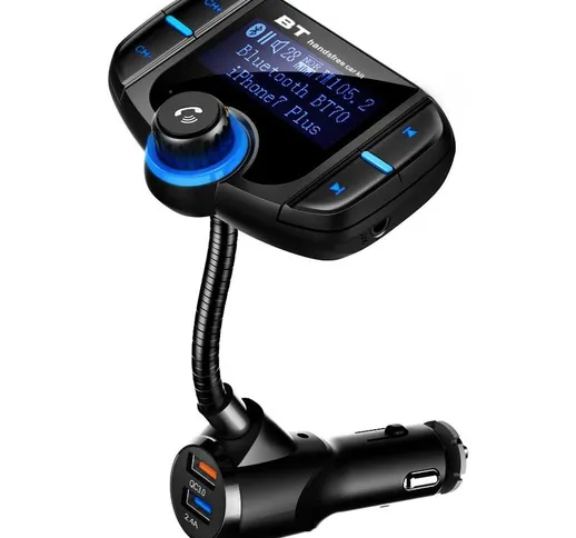 Trasmettitore FM Bluetooth 5V / 2.4A Caricatore rapido 3.0 Lettore MP3 wireless per vivavo...