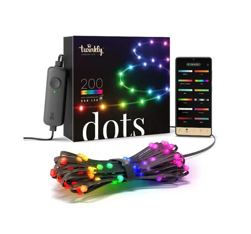 200 Dots luci led Multicolore Intelligenti 10 metri - Cavo Nero - Twinkly