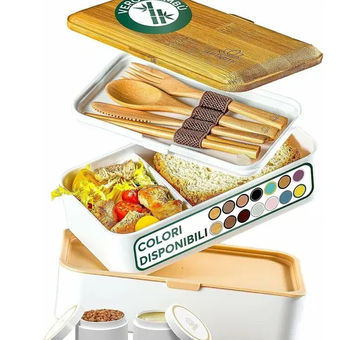 Premium Bento Lunch Box per Adulti/Bambini con Vaschetta Condimento & 4 Posate, Porta Pran...