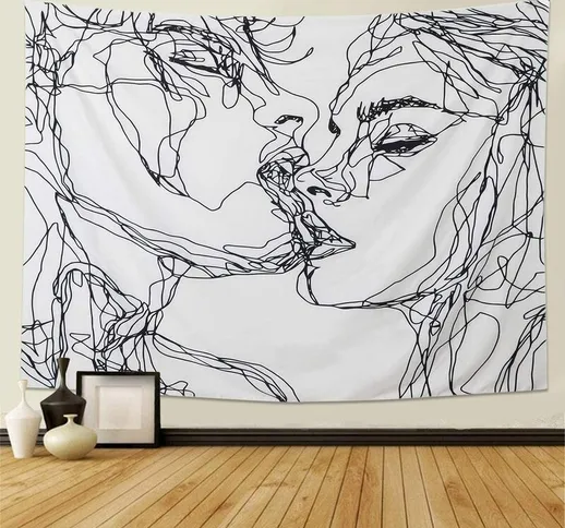 Uomo Donna Soulful Abstract Sketch Wall Arazzo Amanti Baciare Arazzo Arazzo da parete Dorm...