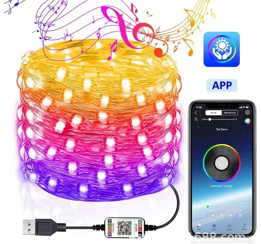 Asupermall - USB bluetooth stringa leggera decorazione natalizia stringa leggera bluetooth...