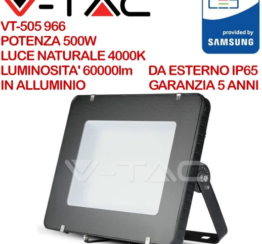 V-tac - pro VT-505 Faro led smd Chip Samsung 500W 120LM/W Colore Nero IP65 Bianco naturale...