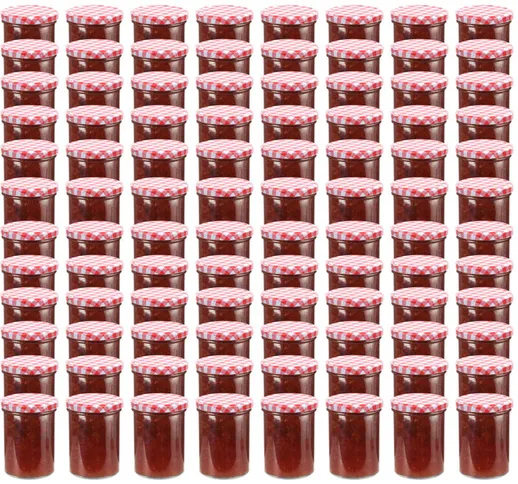 Vasi Marmellata in Vetro Coperchio Bianco e Rosso 96 pz 400 ml