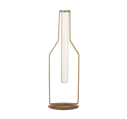 Vaso a bottiglia grande con tubicino in metallo e vetro oro cm.10.5x10.5x33h. - Oro
