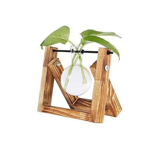 Bearsu - Vaso a bulbo marrone con supporto in legno vintage, decorazione unica per piante...