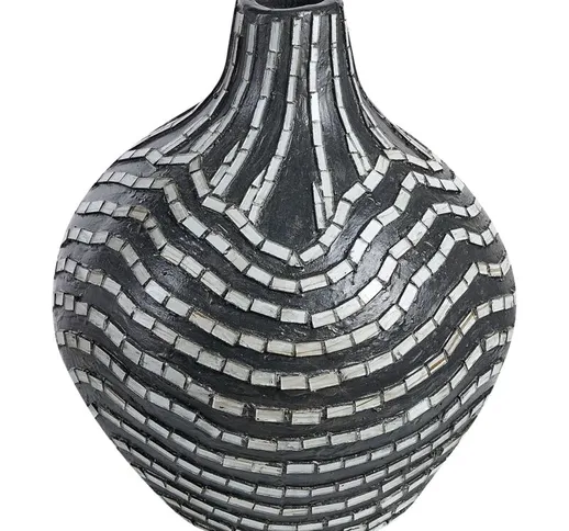 Beliani - Vaso decorativo fatto a mano in terracotta a righe 35 cm Accessorio bianco e ner...