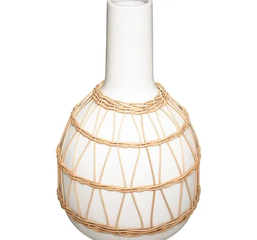 Atmosphera - Vaso di ceramica rattan h 28,5 créateur d'intérieur - Bianco