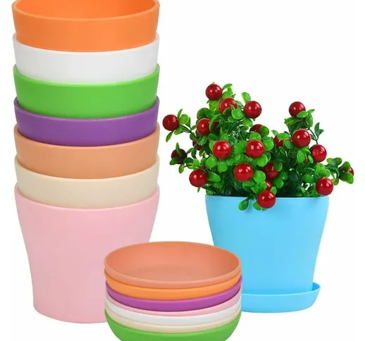 Vaso di fiori di plastica di 8pcs con piattino, vaso di fiori interni ed esterni