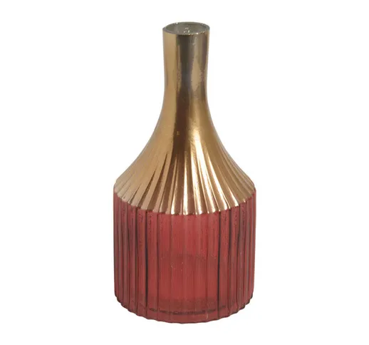 Vaso in vetro zigrinato bordeaux e oro cm.14x26h. - Bordeaux