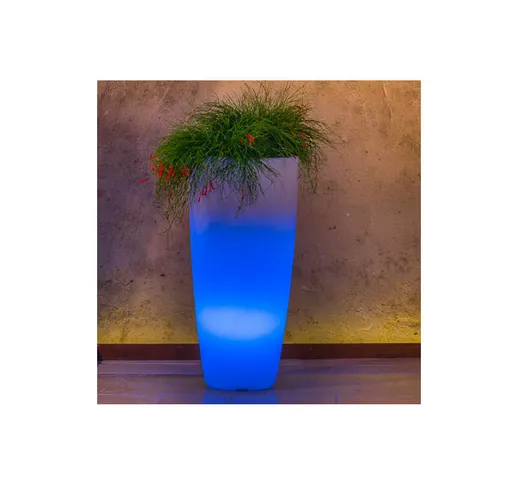 Vaso luminoso da giardino in resina bianca per esterno.