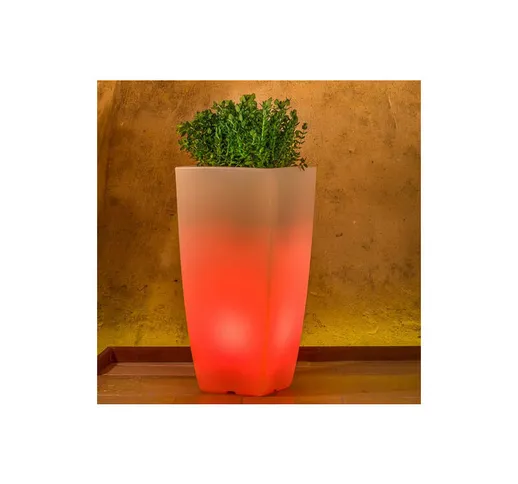 Vaso luminoso da giardino in resina bianca per esterno.