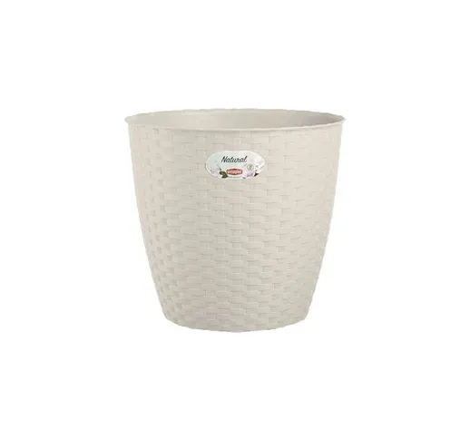 Vaso Rattan Tondo Natural  Pp Bianco Cm 24 H.cm 22,5