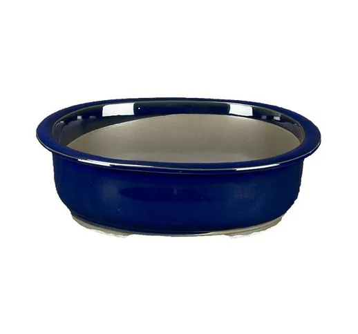 Vaso per bonsai Giapponese Morrisan ovale in gres smaltato blu 20x15,5x7 cm - B21-26c